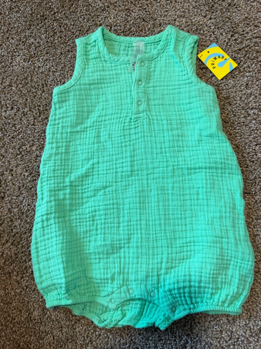 PRIMARY baby cotton gauze henley tank shortie in Clover